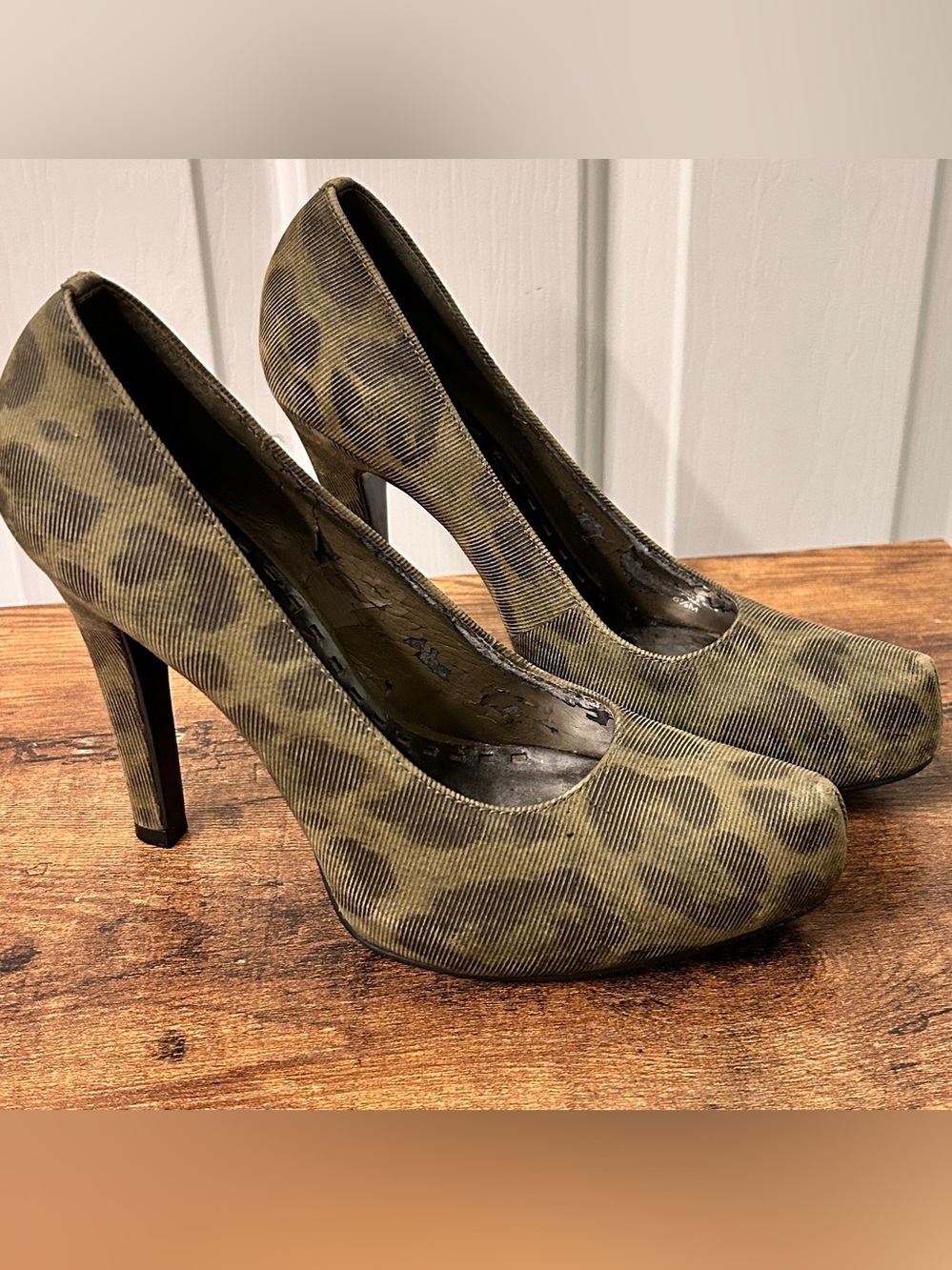 Gianni Bini Olive Green Leopard-Print Platform Pumps